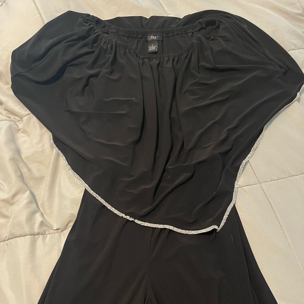 J.B.S. Black Off-Shoulder Jumpsuit with Rhinestone Detail